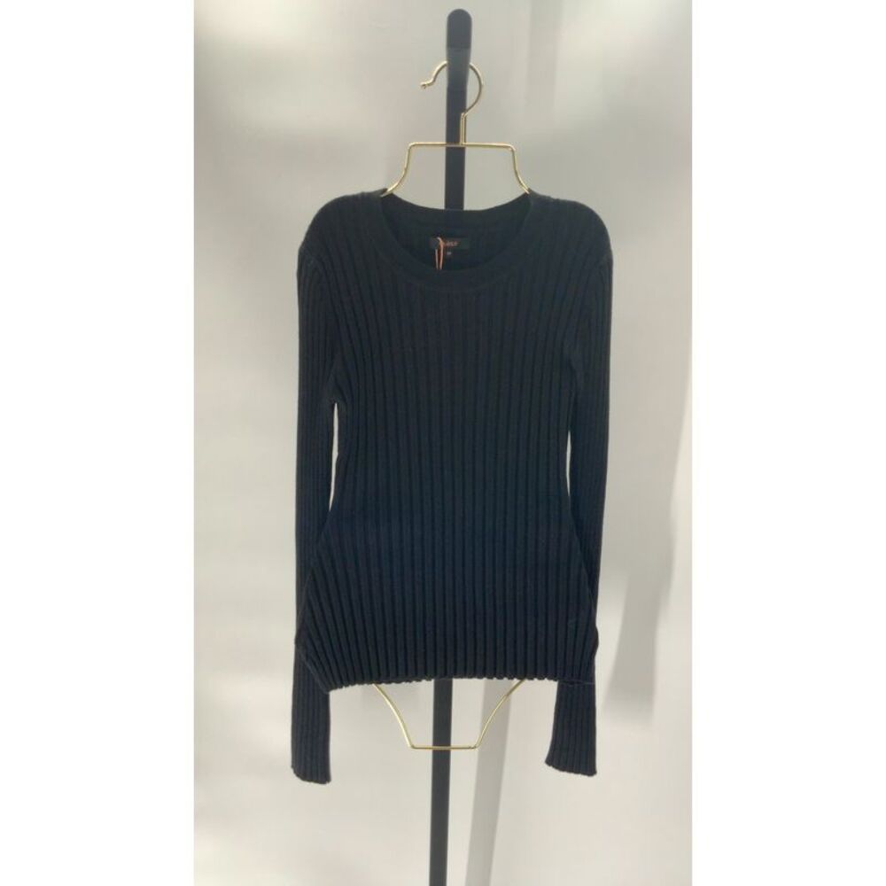 Quince Women's Cotton Cashmere Ribbed Long Sleeve Sweater Black Sleeved Top M